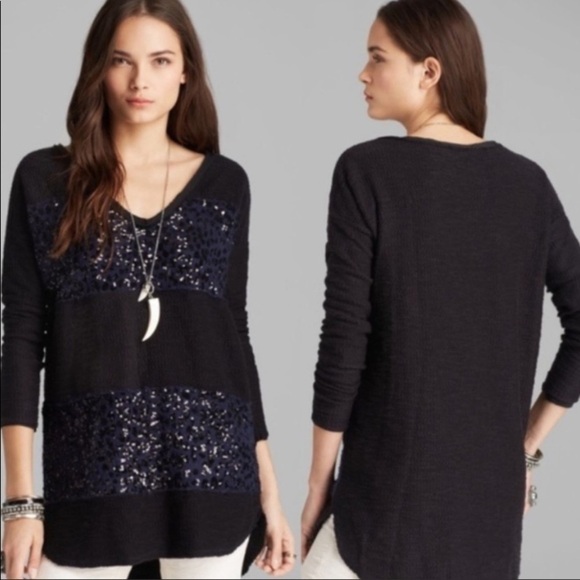 Free People Sequin Stripe Rugby Sweater - Picture 1 of 16